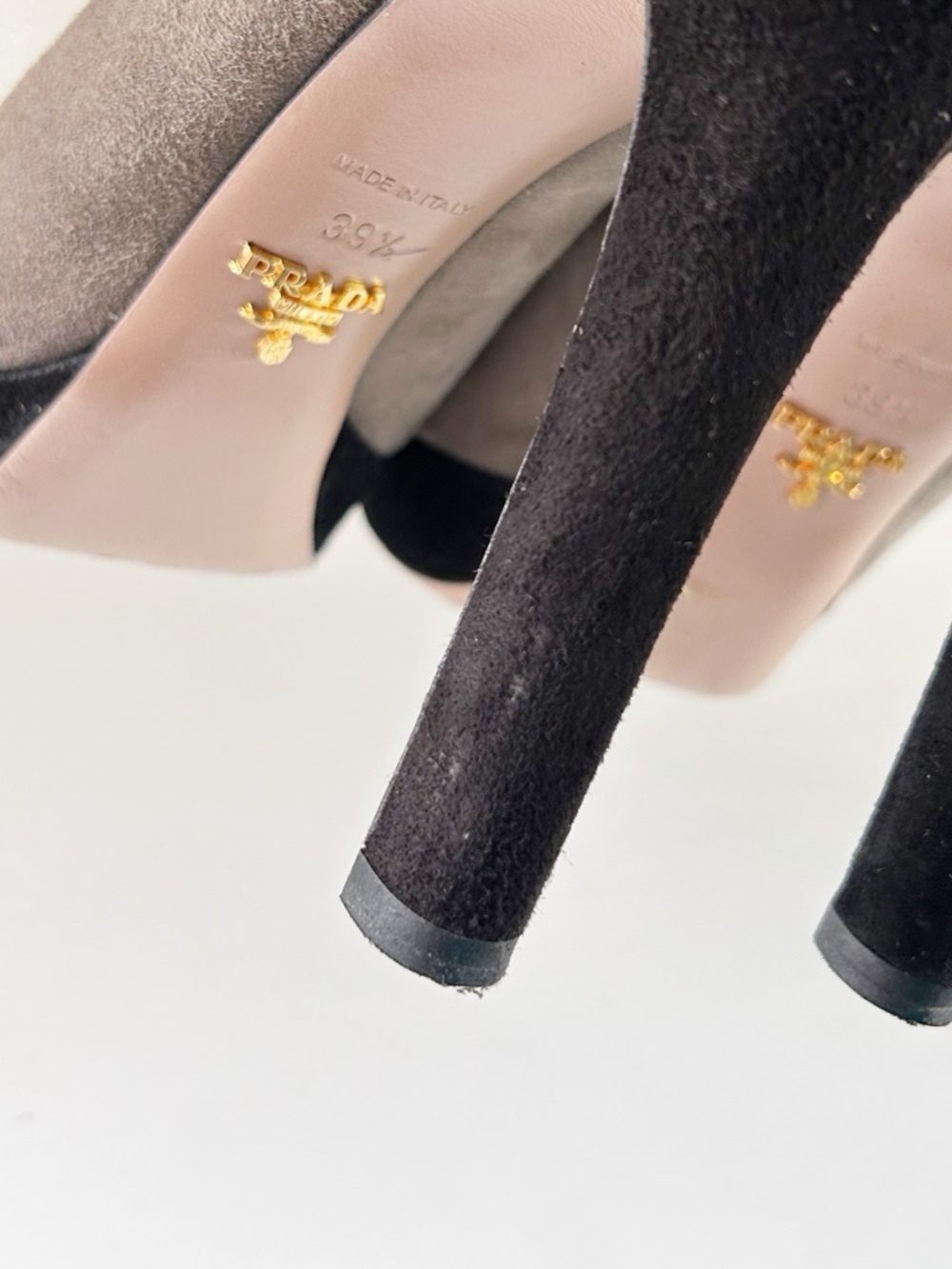Prada Gray Black Suede Peep Toe Mules Platform Heels Size EU 39.5 - Picture 8 of 10